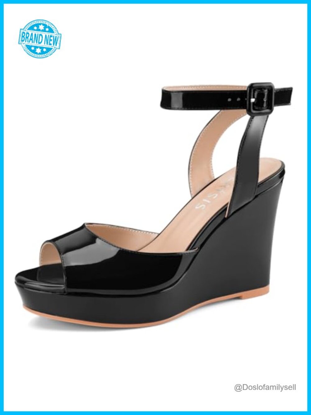 Womens Faux Leather Peep Toe Platform Wedge Sandals Ankle Strap Buckle